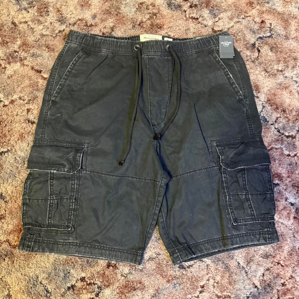 Abercrombie & Fitch black cargo shorts Size XL Baggy drawstrings Summer